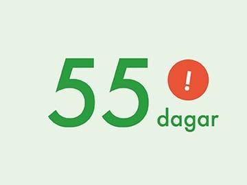 Illustration med texten 55 dagar och rött utropstecken